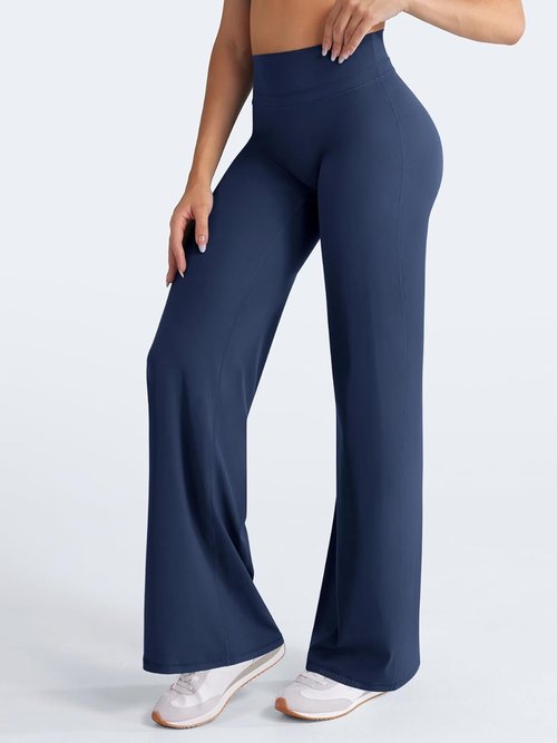 HIGORUN High Waisted Straight Leggings - No Front Seam Workout Pants for Women | 31" Wide Leg Gym Yoga