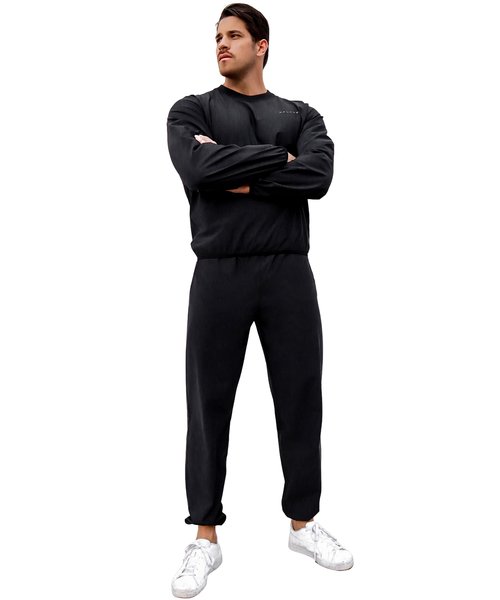 GALCHE Men's Sauna Suit 2-Piece Performance Sweatshirt and Pants Set for Weight Loss Workout Boxing (Black, Medium)