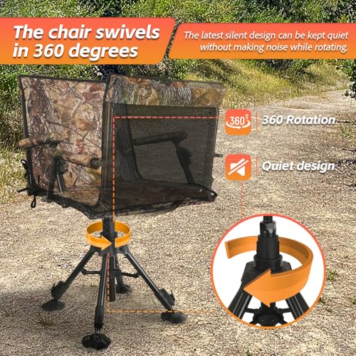 FUNHORUN Camouflage-Black Hunting Chair with Removable Camo Cover, 360° Swivel, Foldable Ground Blind Seat