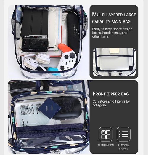 Clear Backpack by [Brand Name] - Heavy Duty PVC for Stadium, Travel & Work | Dual Zippered Compartments & Mesh Pockets (White)