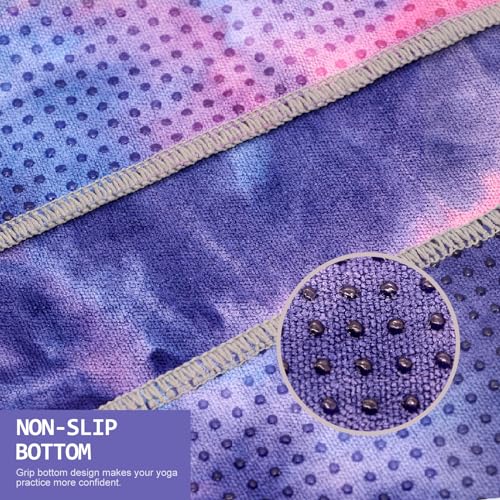 Eunzel Yoga Towel with Grip Dots - 72 x 24 Inch Non-Slip Sweat Absorbent for Hot Yoga & Pilates (Purple & Blue)