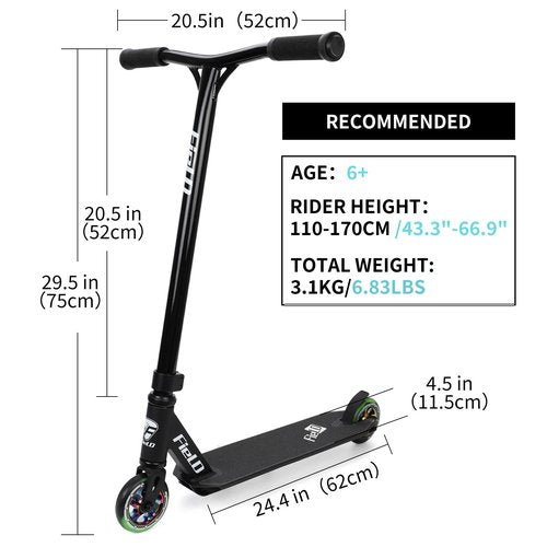 Aulonda Freestyle Trick Scooter – Pro Stunt Scooter for Beginners, Kids 6 Years+, Teens & Adults – Durable Kick Scooter for Skate Park & Street Use (Black)