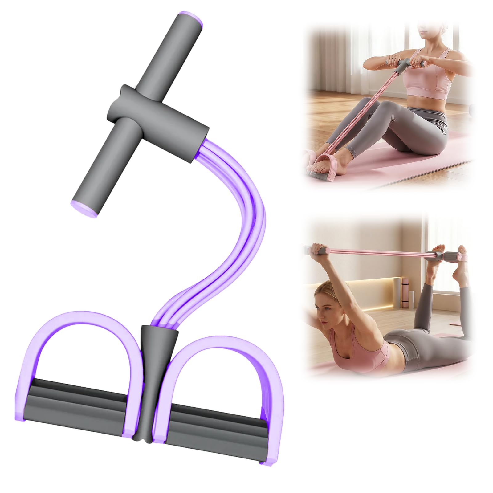 Pedal Resistance Bands with Handles, 2026 Upgrade Multifunction Tension Rope, 6-Tube Elastic Yoga Pedal Puller Resistance Band, Natural Rubber Foot Pedal Bands for Abdomen, Waist, Arm, Leg (Purple)
