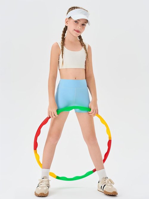 Haloumoning Girls Athletic Shorts - High-Waisted Yoga & Dance Biker Shorts for Ages 5-14Y