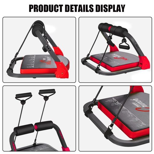 Ab Machine Ab Workout Equipment Sit Up Machine & Exercise Equipment Ab Crunch Machine for Stomach Workout Ab Core Trainer Abdominal Machine for Home Gym with Resistance Bands (Red)