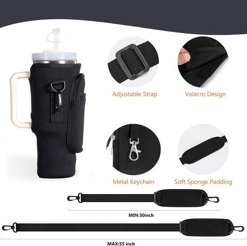 Bollus Neoprene Water Bottle Carrier Bag - Adjustable Strap & Phone Pocket for Stanley Cup