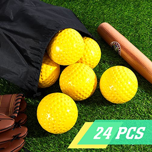 Deekin 24 Softballs for Pitching Machines, 12 Inch Yellow Dimpled Practice Balls