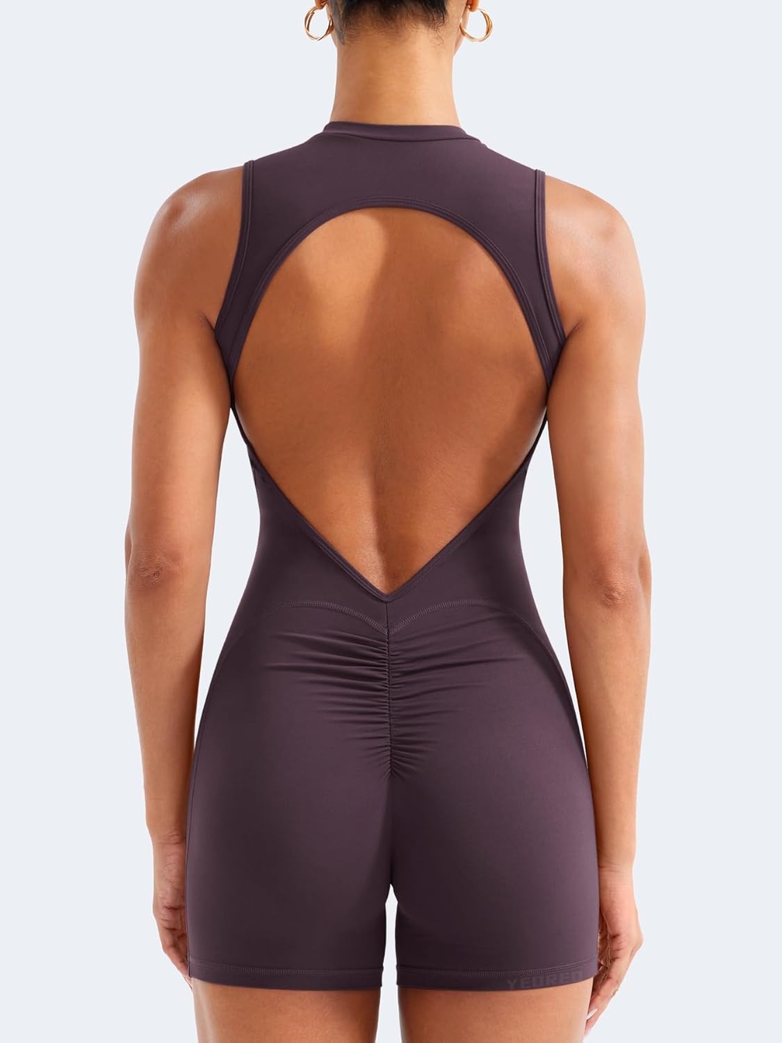 YEOREO Backless Workout Jumpsuit - Women's Sleeveless Yoga Romper with Scrunch Butt Design
