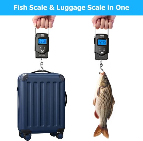Dr.meter Fishing Scale - 110lb Digital Luggage Scale with Backlit LCD & Measuring Tape | Pocket Size, Batteries Included