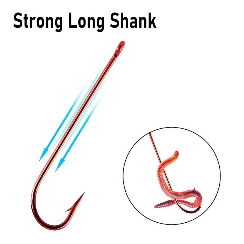 Dr.Fish 1/0-100 Pack Red Aberdeen Hooks - Extra Long Shank, Light Wire, Freshwater Bass Crappie