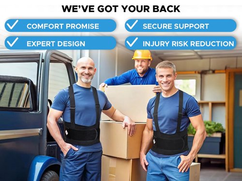 NeoHealth Lower Back Support Belt with Suspenders - The Most Effective Back Pain Relief for Men & Women - Industrial Strength Lumbar Protection for Construction, Warehouse, Moving, L