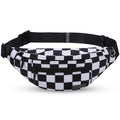 MAXTOP Checkered Fanny Pack Crossbody Bag with 4-Zipper Pockets Large Belt Bag for Enjoy Festival Sports Workout Traveling Running Casual Hands-Free Waist Bag Black and White Checkered