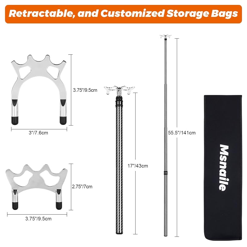 Carbon Fiber Pool Bridge Stick with Removable Metal Heads - Retractable 17in-55.5in