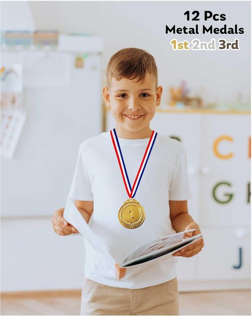 Jauisus Olympic Style Award Medals - 12 Pcs Gold, Silver, Bronze with Neck Ribbons | 2 Inches for Sports & Competitions