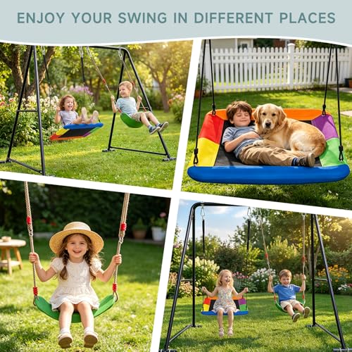 COZEER 2-in-1 Backyard Swing Set with Platform & Belt Swings, Black, Supports 440 lbs