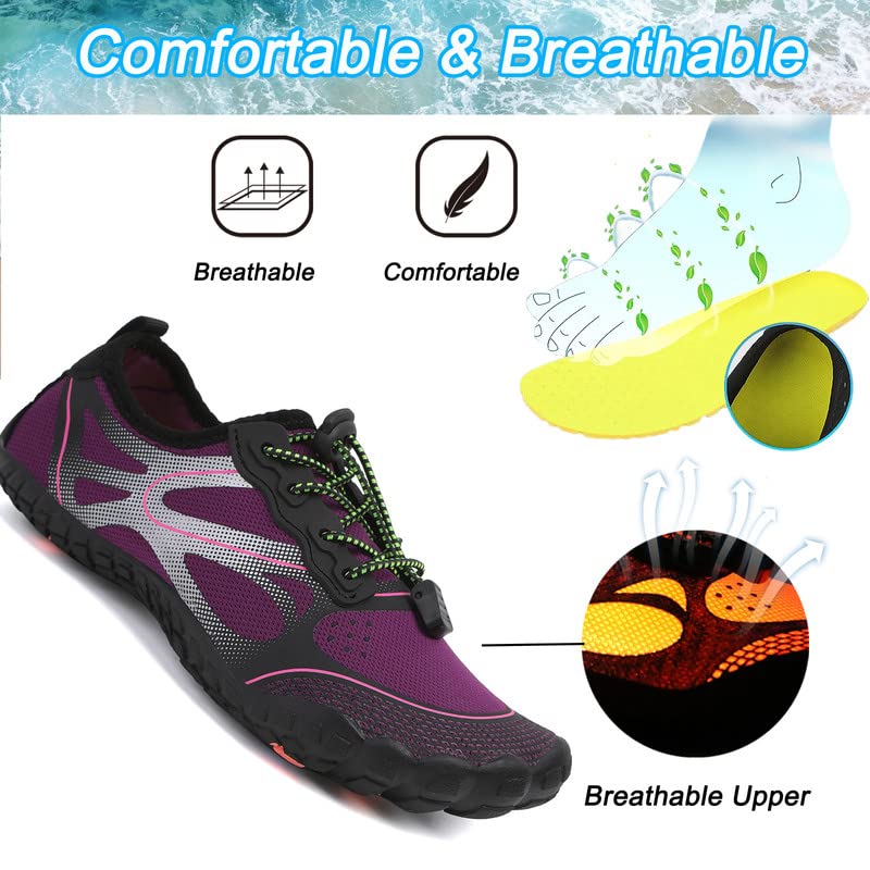 Water Shoes for Men and Women Quick Dry Aqua Barefoot Shoes - 7.5 Women / 6.5 Men, Purple