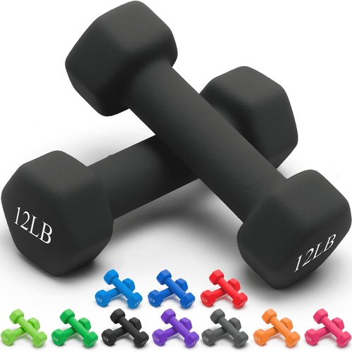 Portzon Dumbbells Neoprene with Non Slip Grip weight for Total Body Workout Compatible with of 2 Set,1-15 LB, Anti-Slip, Anti-roll, Hex Shape