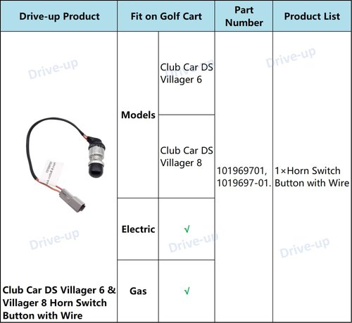 DRIVE UP Golf Cart Horn Switch Button with Wire for Club Car DS Villager 6 and Villager 8 Models, OEM 101969701