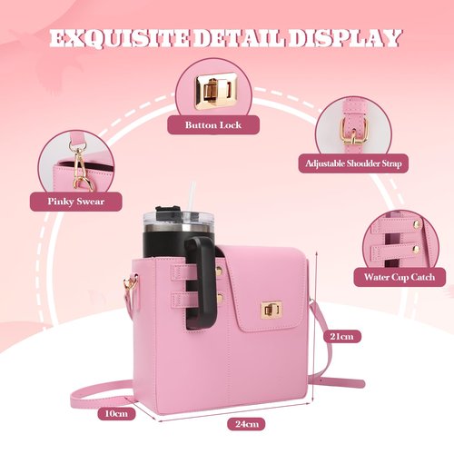 Gugxiom Outdoor Portable Crossbody Water Cup Storage Bag,Crossbody Cup Holder Bag with Cup, Cup Accessories, Crossbody Cup Storage Bag for Women (Pink)