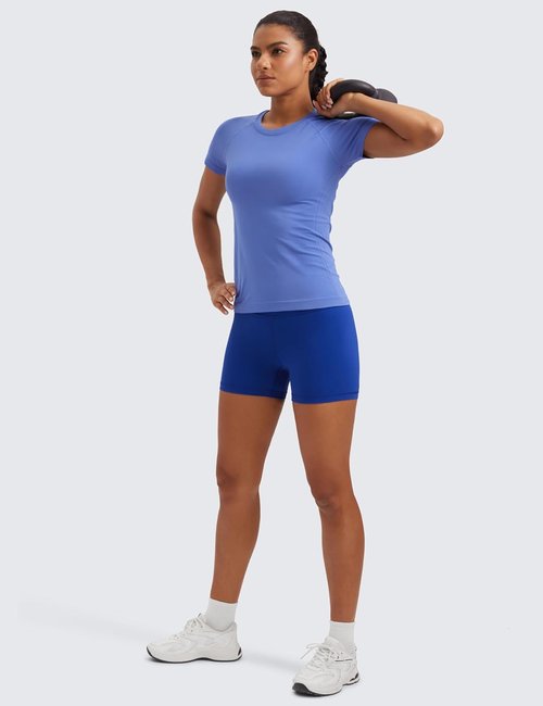 CRZ YOGA Seamless Workout Tops for Women - Breathable Short Sleeve Athletic Tees for Gym & Yoga