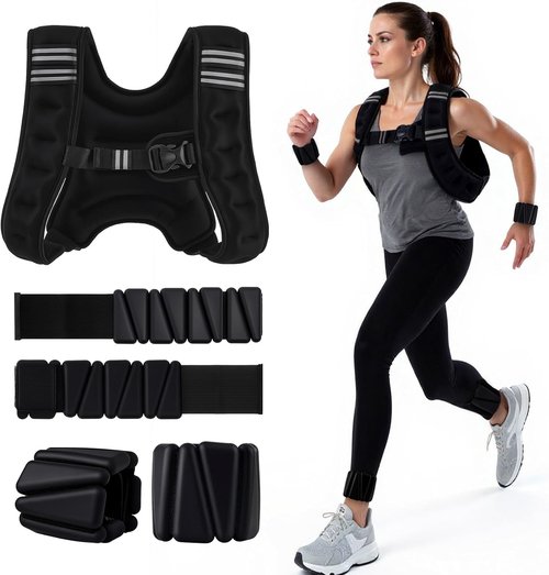 Arrowbash Weighted Vest - 6 lb Adjustable Weight Vest with Reflective Stripe & 2 Pair of 1 lb Weights for Strength Training & Fitness