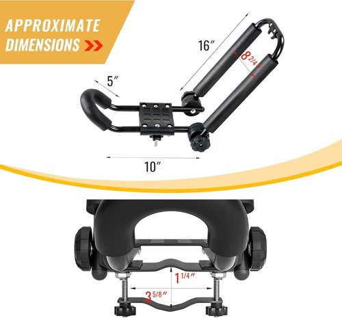 AA-Racks 2 Pair J-Bar Rack Roof Top Mount with 16 Ft Ratchet Lashing Straps, Folding Carrier for Your Canoe, SUP and Kayaks on SUV Car Truck