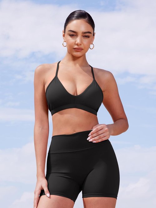 HIGORUN Women's Gym Workout Shorts - High Waisted Tummy Control Biker Shorts for Yoga & Running