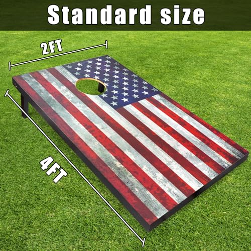 American Flag Cornhole Board Set 4x2FT with Carrying Bag & 8 Bean Bags