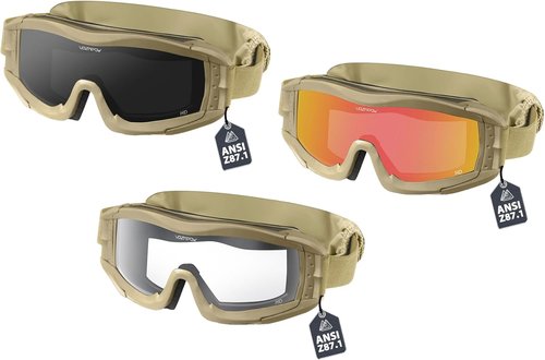 Airsoft Goggles - Anti-Fog Protection with ANSI Z87.1 Standards | 3 Lenses in Gray and Red