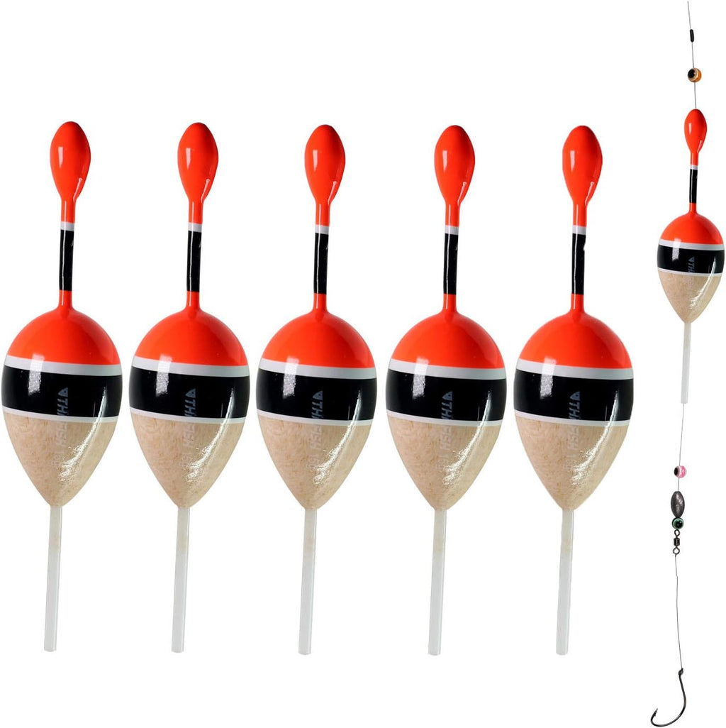 THKFISH Fishing Bobbers - Balsa Slide Floats for Crappie, Panfish & Trout | 5-Pack (1/2oz, 2"x5.28")