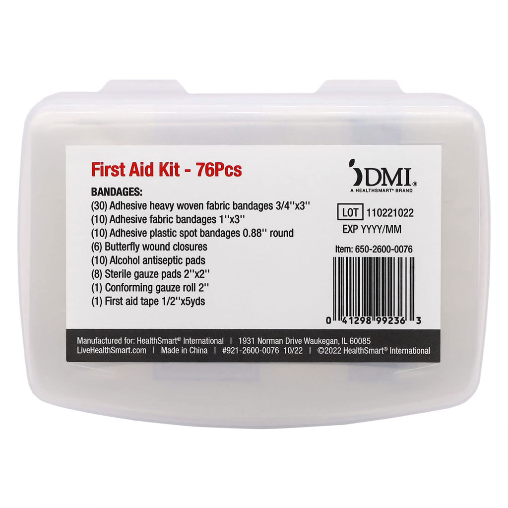 DMI 76-Piece First-Aid Kit, Portable All-Purpose Use for Minor Cuts and Scrapes, Durable Water-Resistant Case, Convenient and Portable for Travel