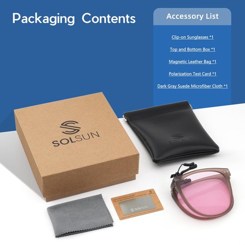 Solsun Polarized Clip on Sunglasses for Men Women UV Protection Anti Glare Driving Fishing Glasses (S12, Clip on-S12-Pink Coffee)