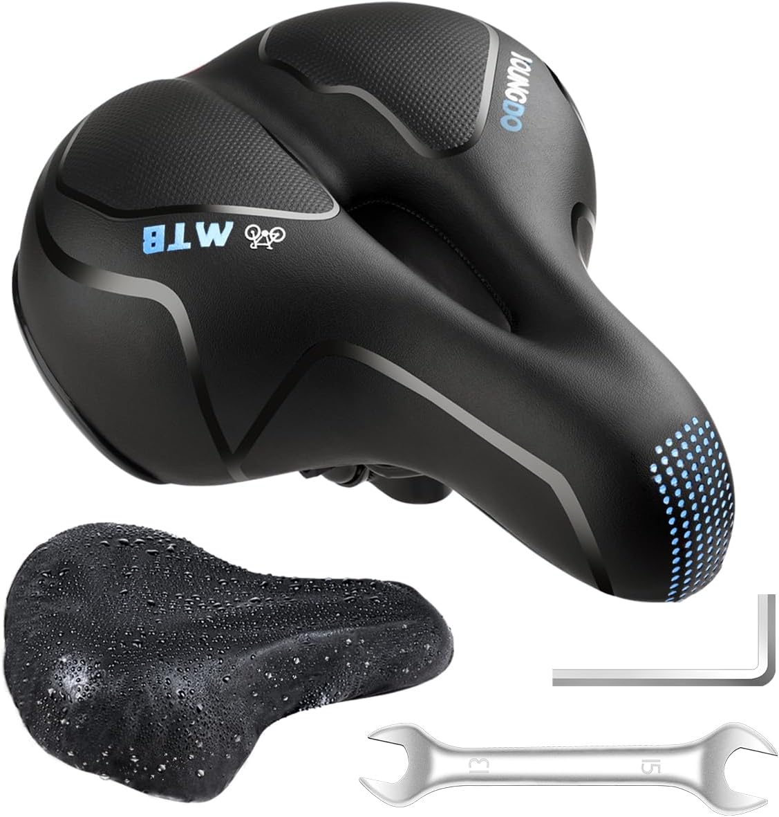 YOUNGDO Comfortable Wide Bike Seat - Breathable Gel Saddle for MTB, Road, and Spinning Bikes