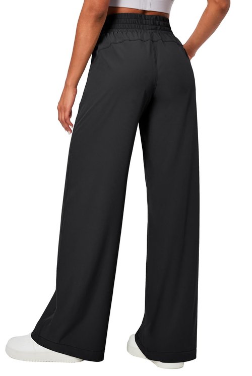 Ewedoos Wide Leg Pants Woman Lightweight Sweatpants Travel Track Work Yoga Dress Pants High Waisted with Pockets Casual Black