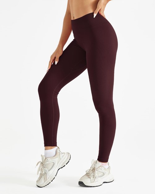 AUROLA Power Workout Leggings for Women Tummy Control Squat Proof Ribbed Thick Seamless Scrunch Active Pants,Black Cherry,M