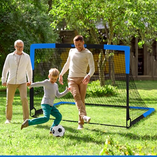 Kids Soccer Goals Set of 2 - 6x4 ft Portable Black Blue Backyard Soccer Nets for Kids 3-14