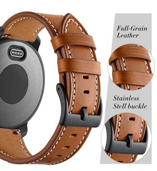 GARTOO Leather Band for Garmin Venu/Venu Sq/Vivoactive 3 Watch Bands, 20mm Leather Wristband Replacement Strap Women Men for Garmin Venu Sq, Vivoactive 3 Music, Forerunner 645/245 Music Brown