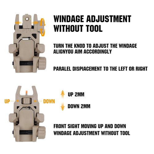 ohhunt Flip Up Sights Polymer Fiber Optic Sights Backup Sight Black for Picatinny (Tan Fiber Optics)