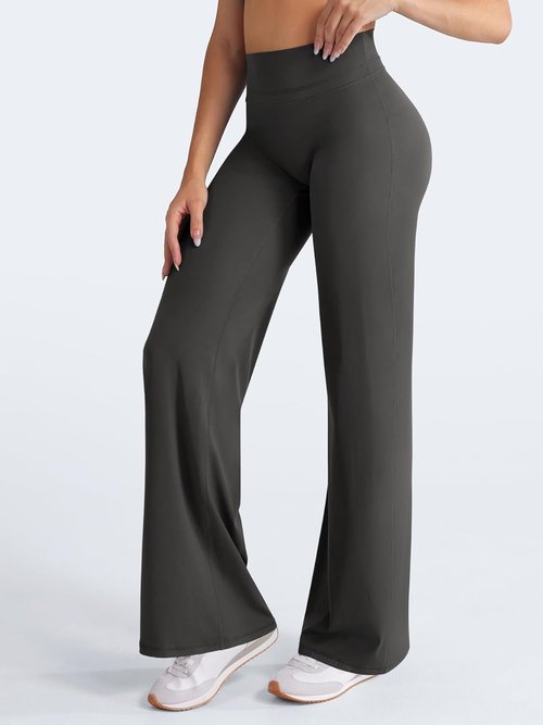 HIGORUN High Waisted Straight Leggings - No Front Seam Workout Pants for Women | 31" Wide Leg Yoga Bottoms
