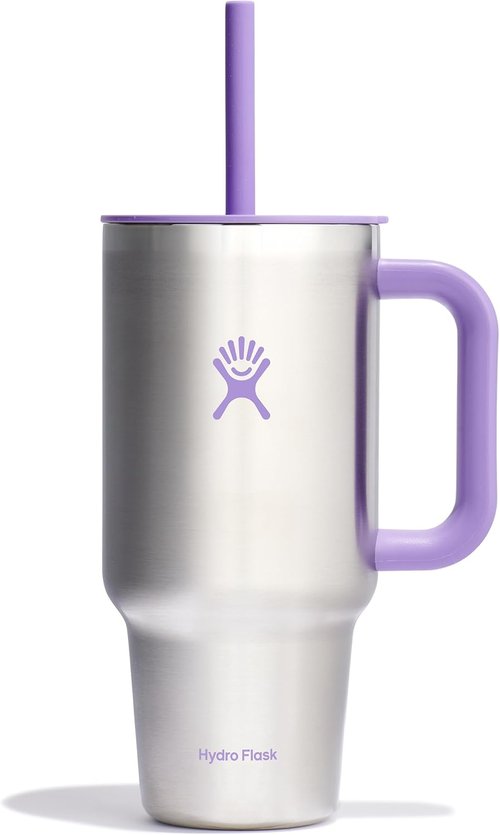 Hydro Flask Travel Tumbler - Insulated Stainless Steel with Handle & Straw | 32 Oz Violet