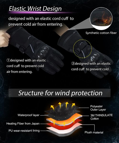 Heated Gloves with 3 Heat Settings for Men Women, 7.4V Rechargeable Battery, Electric Touchscreen Hand Warming Gloves Winter Outdoor Work Hunting Motorcycle Cycling (Black, XL)