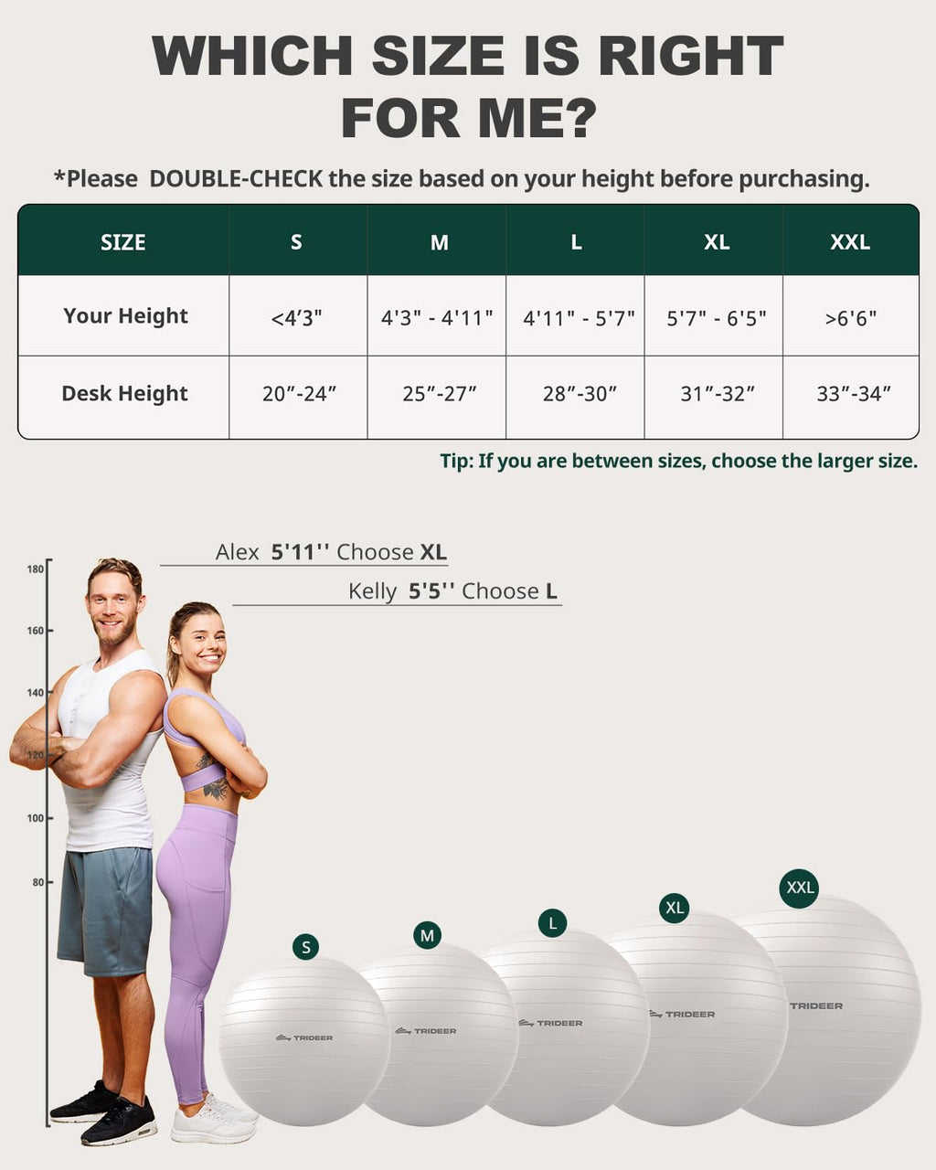 Trideer Yoga Ball for Exercise, Pregnancy & Birthing, 5 Sizes Exercise Ball for Physical Therapy, Stability, Fitness, Quick Pump Included