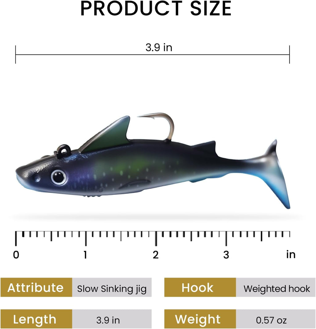 Pristis Fishing Lures - 6 Pcs Sharkita Jig Head Soft Baits | Durable Pre-Rigged Paddle Tail Set for Bass & Trout