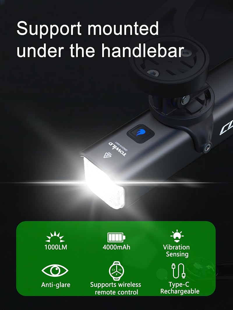 CL1000+Remote Bike Light 1000 Lumens Front Light for Night Cycling with Garmin GoPro Mount