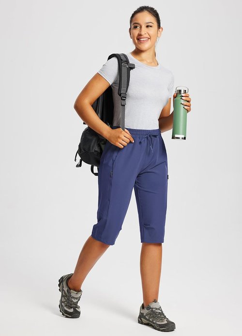 Baleaf Women's Hiking Shorts - Lightweight Quick-Dry Bermuda Cargo Capris | Below The Knee, Elastic Waist