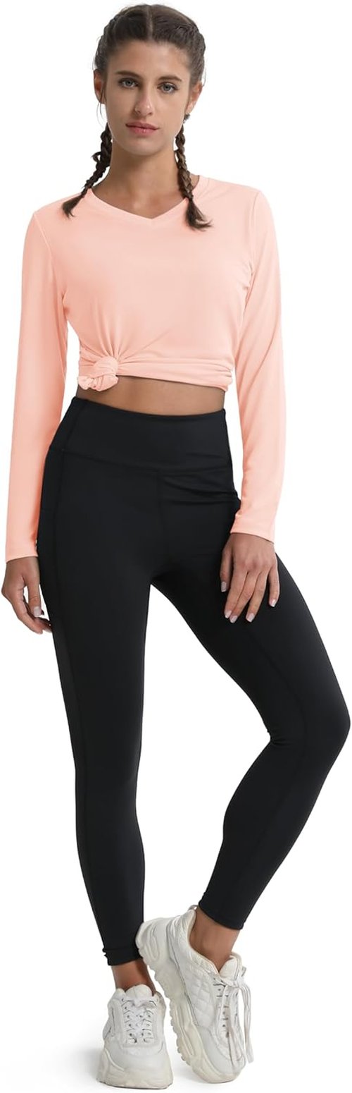 MAGCOMSEN SPF Women’s Long Sleeve Workout Shirt - V-Neck, UPF 50+ UV Protection, Quick Dry Performance Tees