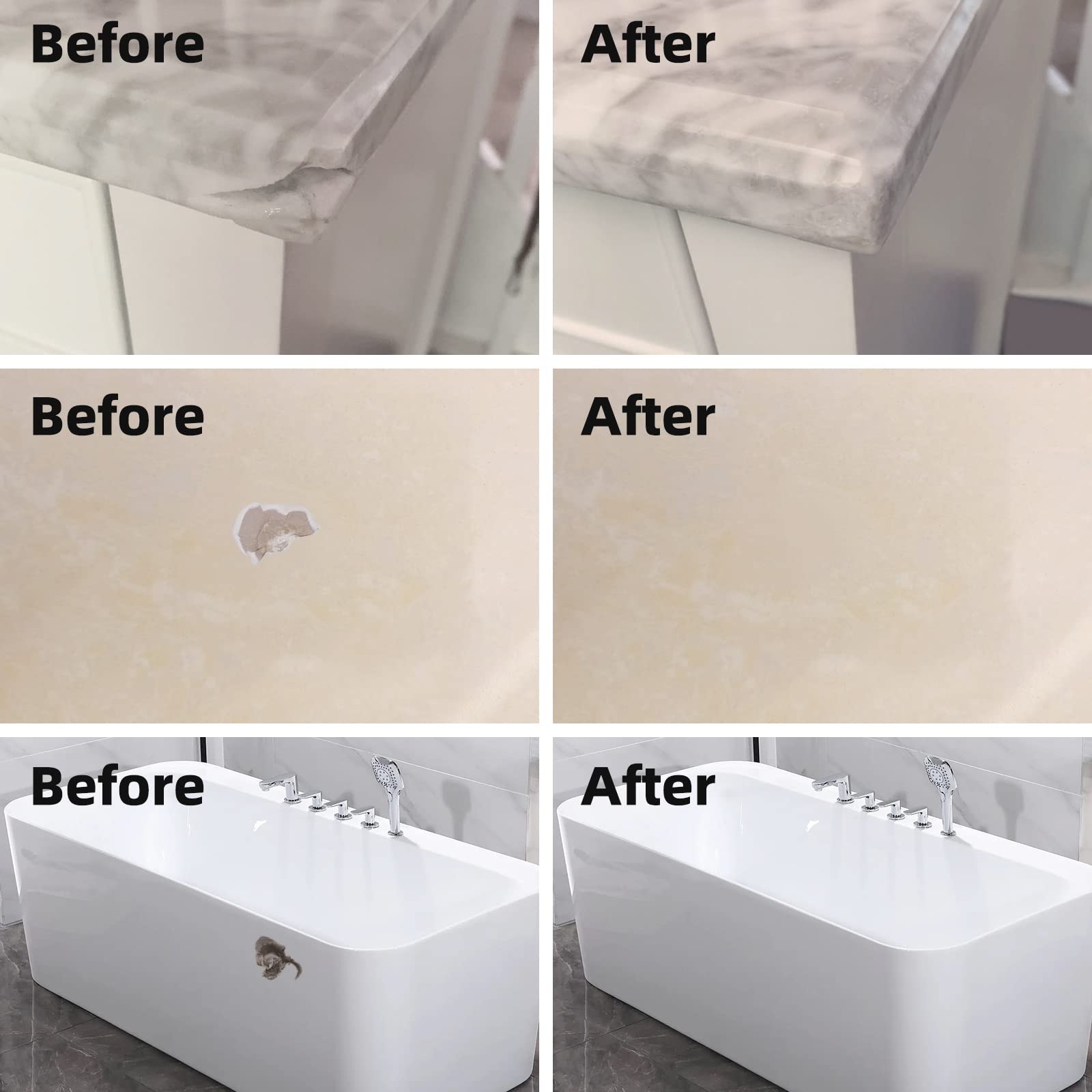 Globalcom Tile and Granite/Marble Repair Kit, Porcelain Stone and Quartz Countertops Repair Kit for Chips Dents Cracks Holes Scratch, Fix Chipped Edges Corners, Reattaches Missing Pieces