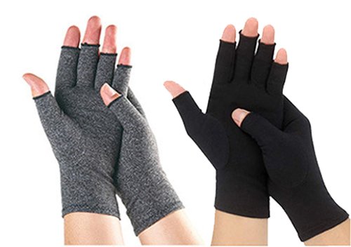 Sieafan 2 Pairs Bamboo Compression Gloves - Bamboo Arthritis Gloves for Men Women - Fingerless Compression Gloves (Black+Gray, Large)