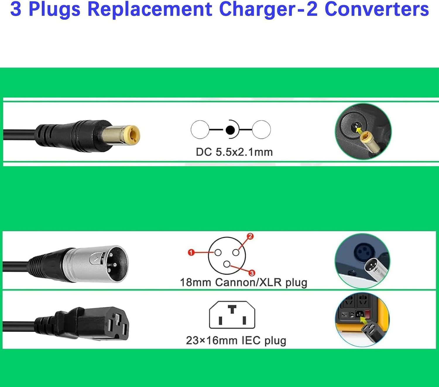 84V 3A XLR Charger - Universal 3 Plugs for 72V Lithium Batteries | Compatible with Scooters