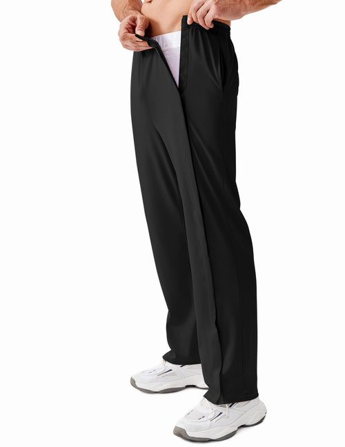 Deyeek Tear Away Pants for Men Snap On Breakway Sweatpants After Knee Hip Surgery Pants Adaptive Open Leg Surgical Clothes Black